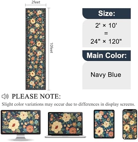 DUKINO 2x10 Runner Rug, Washable Kitchen Runner Rug Non Slip, Navy Blue - Image 2