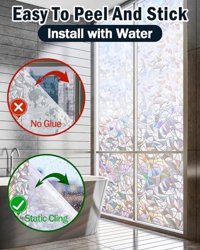 Lovepea Rainbow Window Privacy Film with Installation Tools, 3D Decorative Vinyl, Stained Glass Decals, Removable, Peep-Proof, Static Cling, Heat Control (35.4 x 157.5 Inch) - Image 3