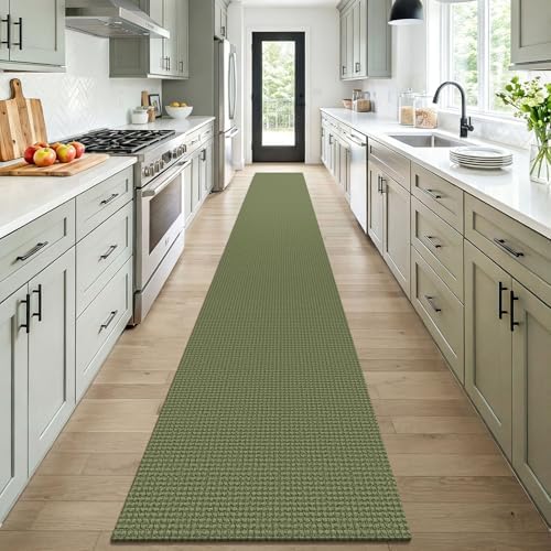 KOZYFLY Braided 2x16 Runners Rugs for Hallway, Extra Long Washable Runner Rug, Woven Non Slip Kitchen Runner, Cotton Entryway Rug, Floor Carpet for Entry, Aisle, Hall, Olive Green/Earthy Green - Image 2