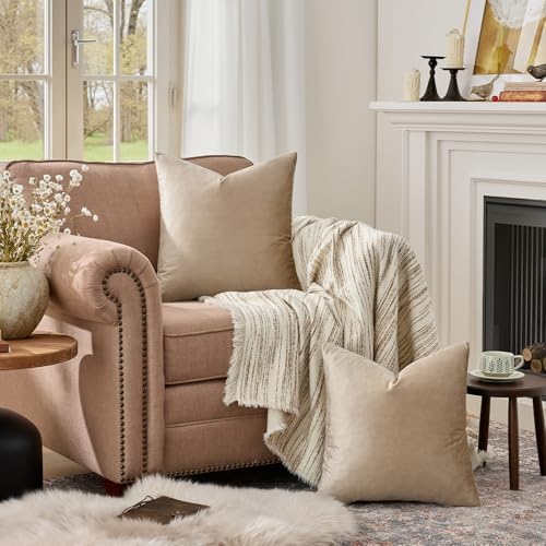 GIGIZAZA Taupe Velvet Pillow Covers 26x26 Decorative Pillows Pack of 2 - Image 3