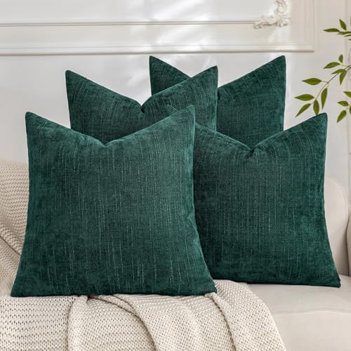 Set of 4 Soft Textured Decorative Throw Pillow Covers 20x20 Inch Cozy Farmhouse Cushion Cover Square Accent Pillow Cases for Bed Couch Sofa Living Room, Dark Teal by Cozoomy