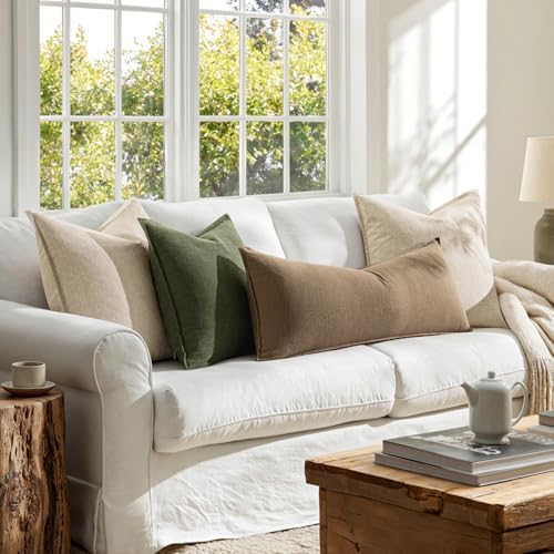 MIULEE Decorative Linen Lumbar Pillow Cover 14x36 Inch Khaki - Image 4