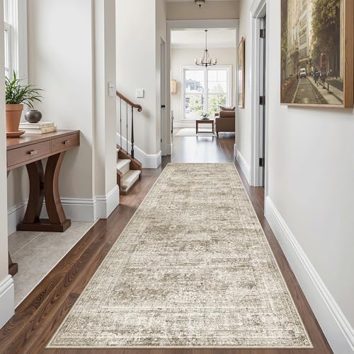 Soalmost Washable Kitchen Runner Rug 3x6 Hallway Entry Rugs Non-Slip, Brown - Image 4