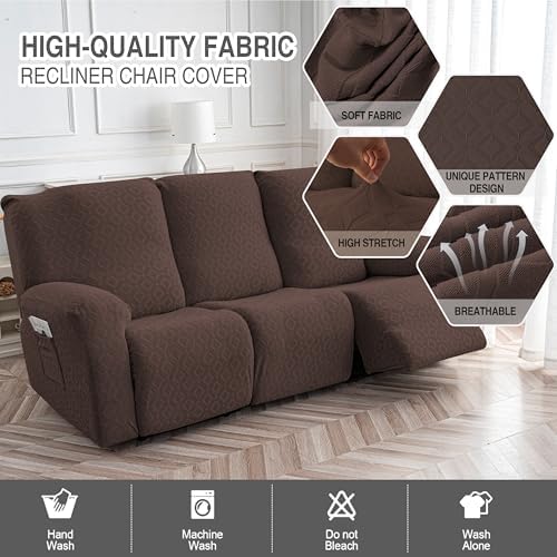 Gennia Waterproof Recliner Sofa Cover,3 Seat Couch Cover,Chocolate - Image 2