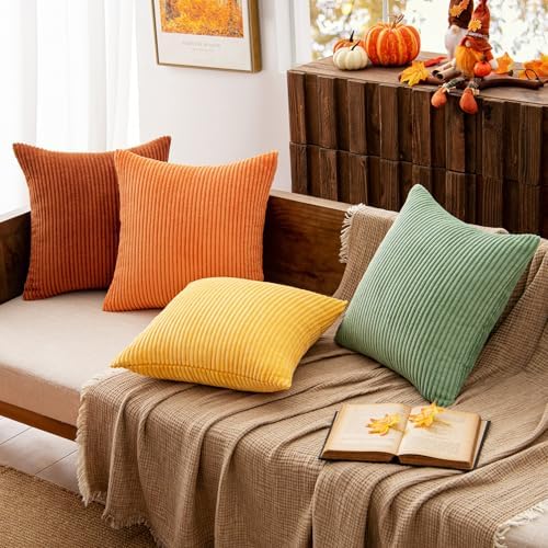 MIULEE Fall Decorative Throw Pillow Covers Yellow Rust Green 18x18 - Image 3