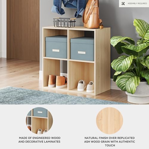 Signature Design by Ashley 4 Cube Organizer Bookcase, Light Brown Ash - Image 4