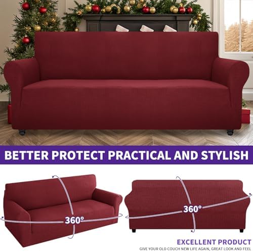 ZNSAYOTX Stretch Oversized Couch Cover Universal Sofa Covers for Living Room Dogs Pet Furniture Protector Spandex Extra Large Sofa Slipcovers with Anti Slip Foam Sticks (Wine Red, XL Sofa) - Image 5
