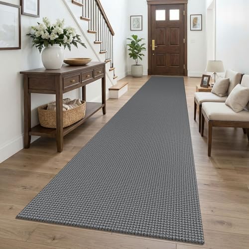 KOZYFLY Braided 2.5'x16' Runners Rugs for Hallway, Extra Long Washable Runner Rug, Woven Non Slip Kitchen Runner, Cotton Entryway Rug, Floor Carpet for Entry, Aisle, Hall, Grey/Dark Grey by KOZYFLY