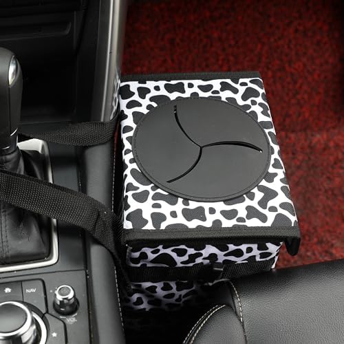 AOKJOY Car garbage can with lid Leak Proof Vehicle Trash Can 3 Storage Pockets Hanging Waterproof car trash bag for suv cow - Image 6