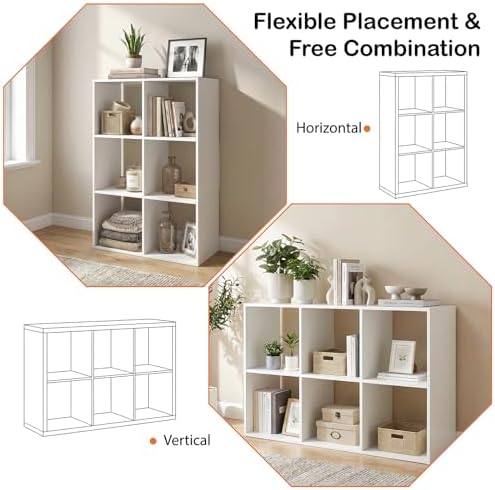 WannabeMyself【Sturdy Build&Easy Assembly】 6 Cube Storage Organizer with Anti-Tipping Kits,Reversible Open Back Book Shelf, Bookcase for Living Room,Bedroom,Entrance Hall,Office,24.1×11.4×35.9,White - Image 4