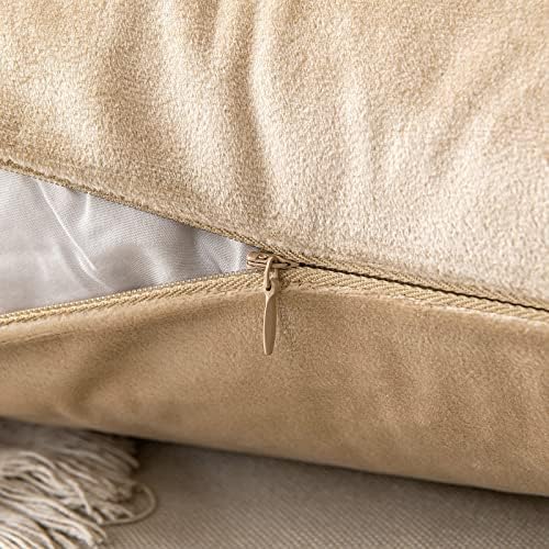 MIULEE 12x20 Inch Lumbar Velvet Throw Pillow Covers Beige - Image 3