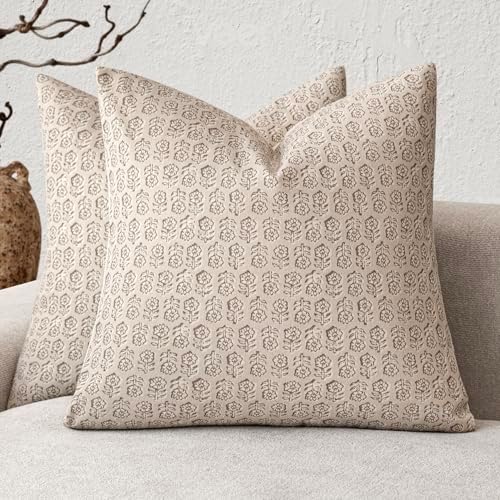 Foindtower Decorative Floral Print Throw Pillow Covers 18×18 Ivory Beige by Foindtower