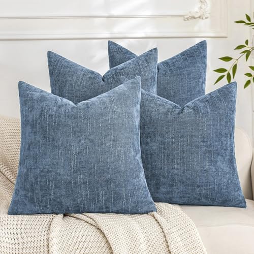 Set of 4 Soft Textured Decorative Throw Pillow Covers 20x20 Inch Cozy Farmhouse Cushion Cover Square Accent Pillow Cases for Bed Couch Sofa Living Room, Smoke Blue by Cozoomy