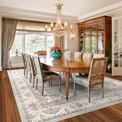 Washable Living Room Area Rug：8x10 Bedroom Rugs - Farmhouse Distressed Printed Floral Carpet - Foldable Non-Shedding Floor Carpet for Dining Room 8'x10' Beige by YOUFORTONG