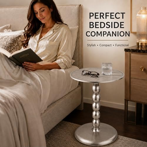 CLEENTABLE Round Metal End Table, Zigzag Design, 21" H x 15" W, Silver - Image 5