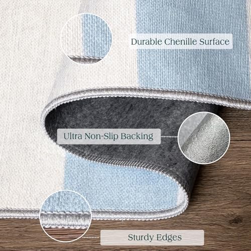 3x5 Entry Rug - Small Washable Indoor Outdoor Mats for Front Door Non-Slip Porch Rug Summer Blue White Coastal Striped Throw Rugs for Bedroom Entryway Kitchen Office Mudroom Front Porch Decor - Image 2