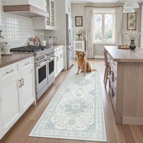 Madane Washable Hallway Runner Rug 2x8 Kitchen Runners Non-Slip, Sky Blue by Madane