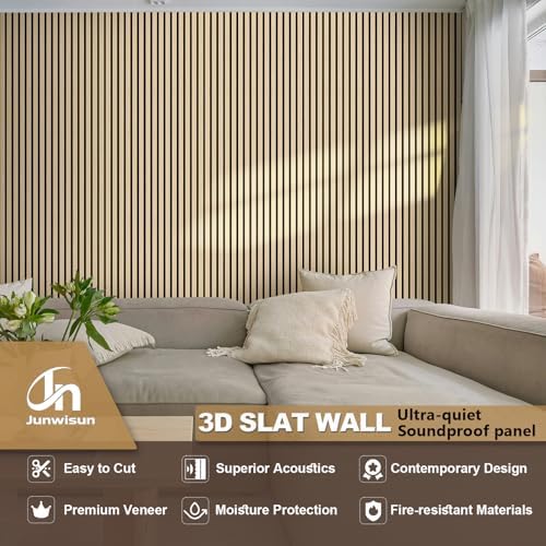 Acoustic Wall Panels, 2 Pack Wood Slat Wall Panel, Soundproof Wall Panels, 3D Textured Wall Decor for Ceiling and Wall, 47.2" x 23.6", in Oak Finish - Image 5