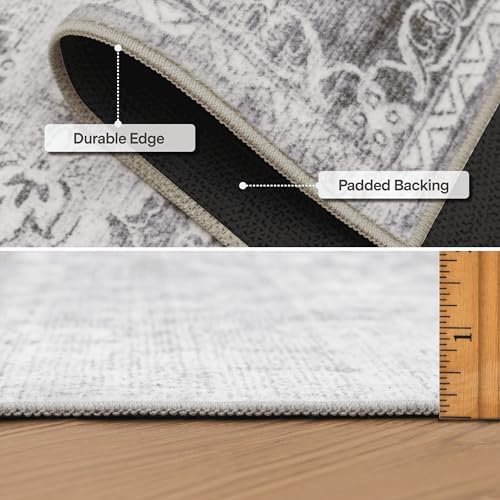 ReaLife Rugs Machine Washable Area Rug - Living Room Bedroom Bathroom Kitchen Entryway Office - Padded Low Pile Stain Resistant Premium - Boho Farmhouse Vintage - Noor - Silver Ivory 4' x 6' - Image 5