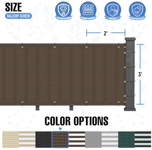 E&K Sunrise 3' x 138' Balcony Privacy Fence Screen Cover with Zip Ties Outdoor Screen Fence UV Protection for Deck Patio Backyard Apartment Pool Porch (Brown) - Image 5