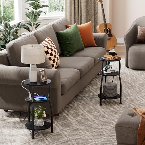 Round Side Table with Charging Station, Small Spaces Nightstand - Image 6