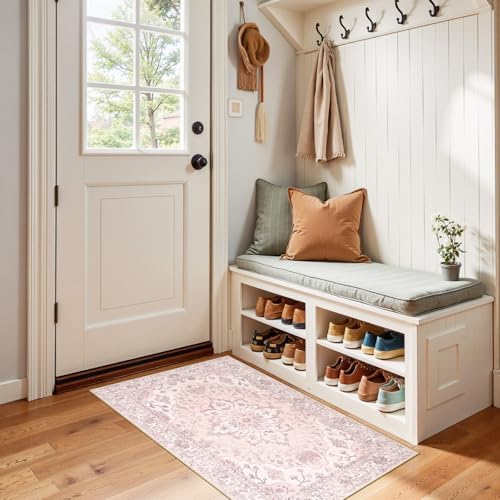 RELEANY Washable Area Rug, Small 2'x4', Pink by RELEANY