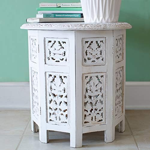 COTTON CRAFT Solid Wood End Table - Hand Carved Folding Accent Side Table - Image 6
