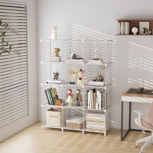 12-Cube Storage Organizer Metal Wire Shelf for Closet Office White - Image 6