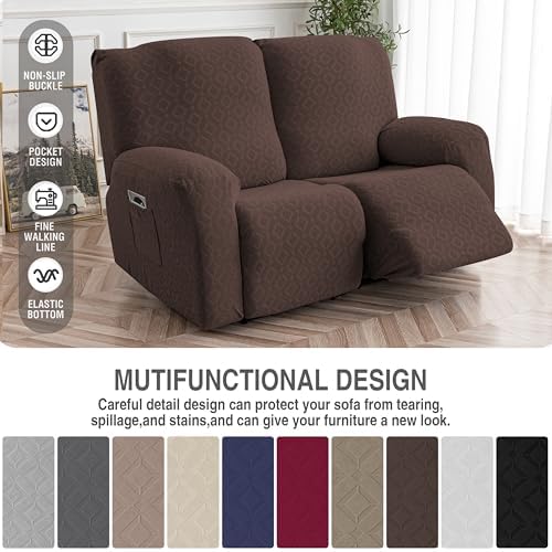 Genina Waterproof Recliner Loveseat Cover,2 Seat Couch Cover,Chocolate - Image 5