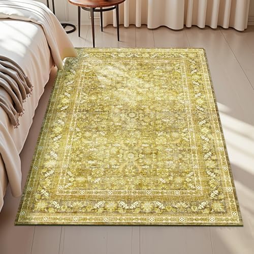 OPPODREAM Vintage Yellow Area Rugs 3x5, Washable Rug for Living Room by OPPODREAM