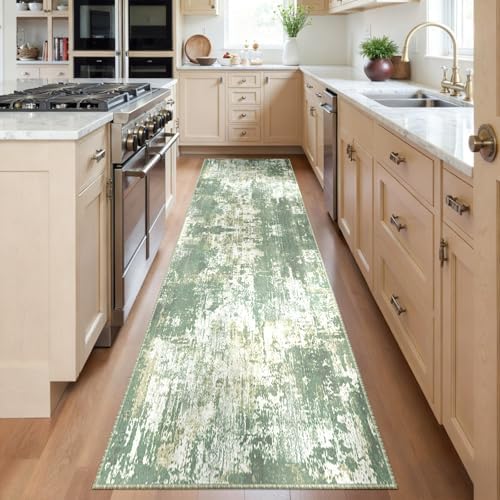 RELEANY Washable Runner 2'x6' Abstract Area Rug for Hallway Light Green by RELEANY