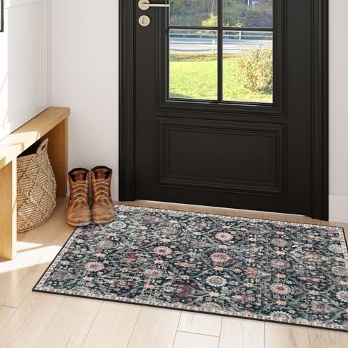 Lahome Kitchen Rugs Non Slip Washable Rugs for Entryway, Black 2x4 Rug by Lahome