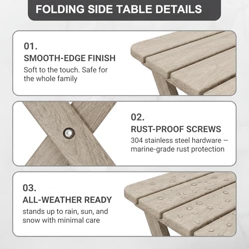 Folding Outdoor Side Table,Small HDPE Patio Table,All-Weather Compact Portable End Table for Patio,Porch,Pool,Brown,11.8" D x 15.7" W x 15.7" H - Image 5