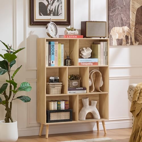 LEYAOYAO Cube Bookshelf, Mid-Century Modern Book Shelf with Legs,Light Wood - Image 6