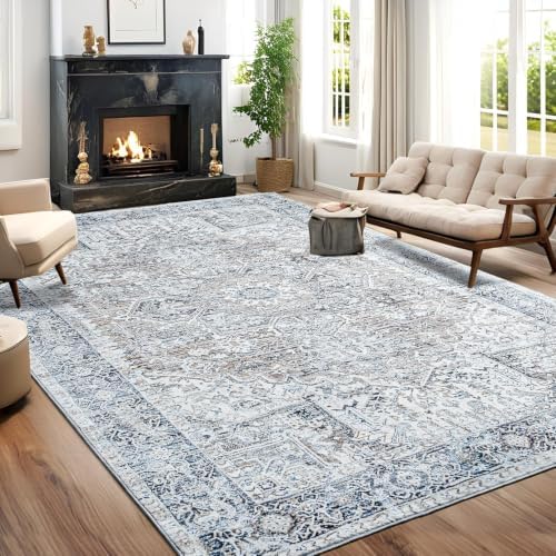 Hanples 6x9 Area Rugs for Living Room, Washable Rug Vintage Floral, Blue - Image 3