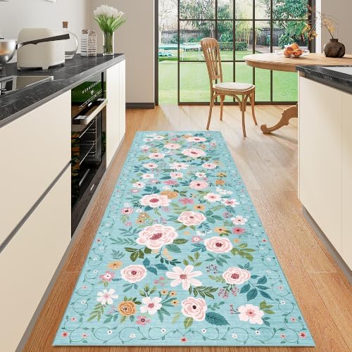 DUKINO 2.6x8 Runner Rug, Washable Runner Rug for Hallway Non Slip, Teal by DUKINO