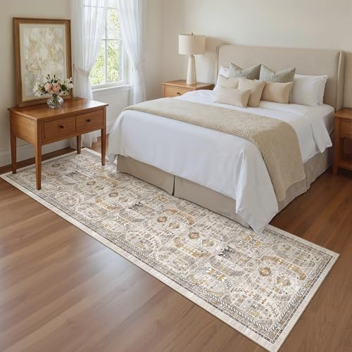 Madane Hallway Runner Rug 2x8 Washable Kitchen Rugs Non-Slip, Brown/Gold - Image 4