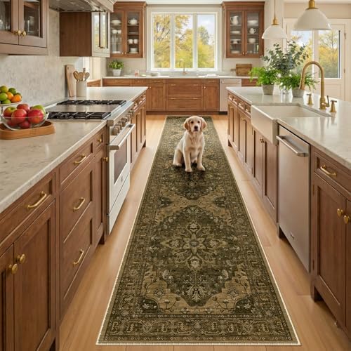 RELEANY Washable Area Rug, Runner 2'x10', Brown/Dark Brown by RELEANY