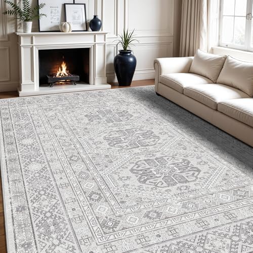 Ksrau 10x12 Area Rug Washable Vintage: Non Slip Living Room Large Rugs Grey - Image 7