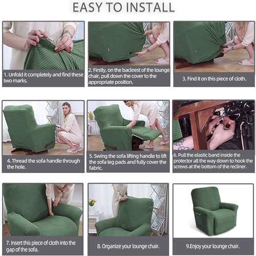 KEKUOU Recliner Chair Covers, 1-Piece Lazy Boy Recliner Cover,Greyish Green - Image 5