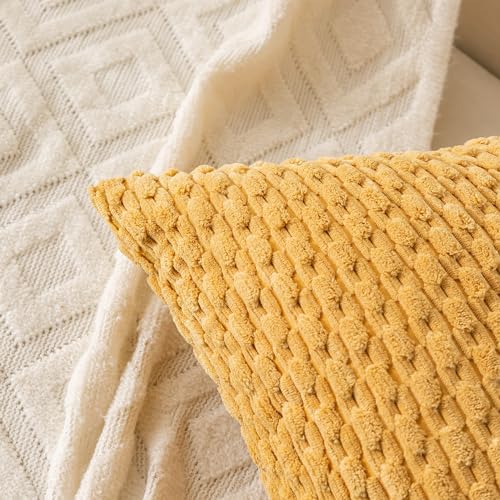 Set of 4 Yellow Olive Aqua Decorative Throw Pillow Covers 16x16 Inch Corduroy Pillow Covers for Bed Couch Sofa Living Room Soft Square Cushion Cases - Image 6