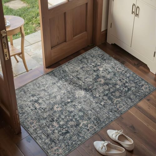 Rugxara 2x3 Entryway Rug Door Mat, Washable Samll Rug, Non Slip, Blue - Image 2