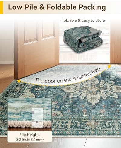 RELEANY Washable Area Rug, Runner 3'x9', Blue/Vintage Dark Blue - Image 5