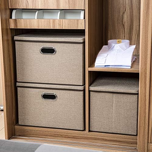 PRANDOM Large Collapsible Storage Bins with Lids [3-Pack] Jute Fabric Foldable Storage Boxes Organizer Containers Baskets Cube with Cover for Home Bedroom Closet Office Nursery (17.7x11.8x11.8) - Image 4