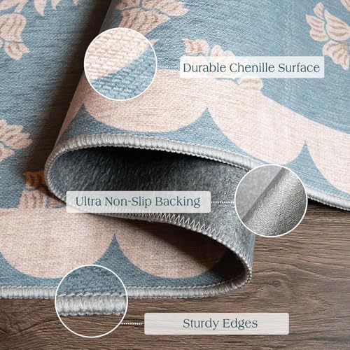 Front Door Mat Indoor Entrance - 2x4.3 Ft Floral Washable Layered Doormat Outdoor Entrance Porch Rug Non-Slip Blue Retro Farmhouse Runner Rug for Kitchen Bedroom Laundry Room Porch Decor - Image 3