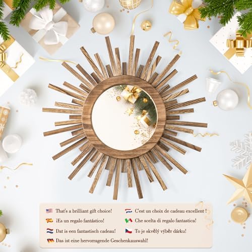 24 Inch Boho Sunburst Mirror, Round Wooden Wall Decor Starburst Sun Mirror for Bedroom, Living Room, Bathroom, Hallway, Balcony, Farmhouse Entryway, Housewarming Gift（Rustic Brown - Image 7