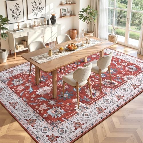 Hanples 6x9 Area Rugs for Living Room, Washable Rug Vintage Floral, Red - Image 4