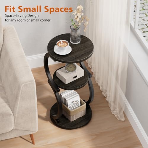 Small Side Table, 3-Tier Round End Table for Small Spaces, Charcoal Grey - Image 4