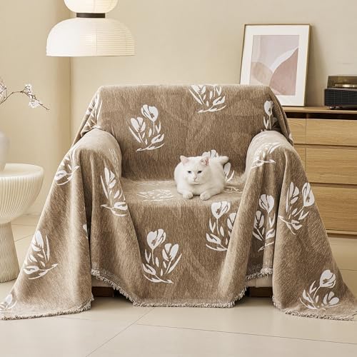 Couch Cover for Dogs Washable Sofa Cover, Sectional Couch Covers, Sofa Covers for 2 Cushion Couch, Non Slip Stripe Sofa Slipcovers Furniture Protector (Floral ‌Light Coffee 91x71) by Unknown