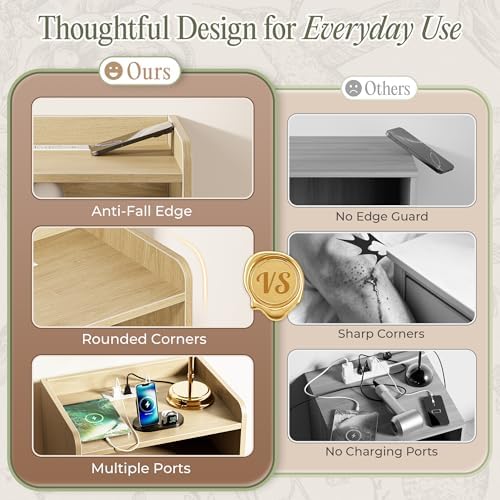 Huuger Nightstand Set of 2 with Charging Station, USB-C Port, End Tables - Image 6